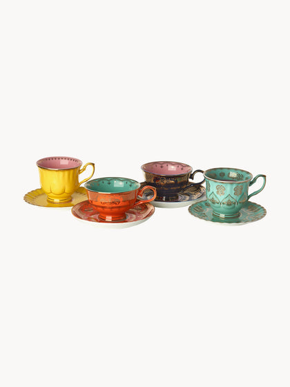 Westwing Set de tazas de té con platitos Grandma 4 uds