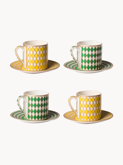 Westwing Set de tazas espresso con platito Chess 4 uds