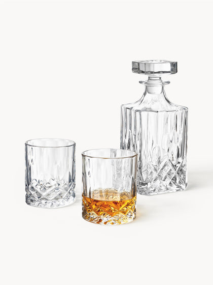 Westwing Set de whisky con relieve de cristal George 3 pzas