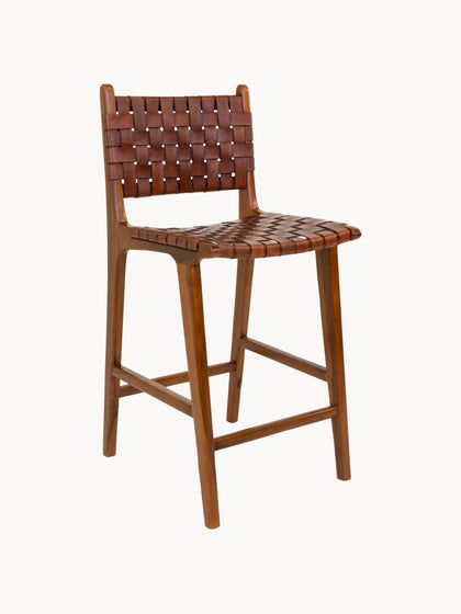 Westwing Silla alta de madera de teca tejida Perugia