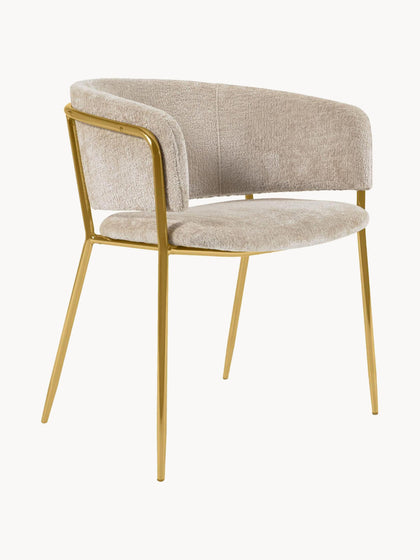 Westwing Silla con reposabrazos de chenilla Runnie 2 uds