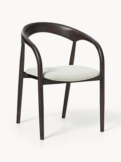 Westwing Silla con reposabrazos de madera de fresno y asiento tapizado Camille