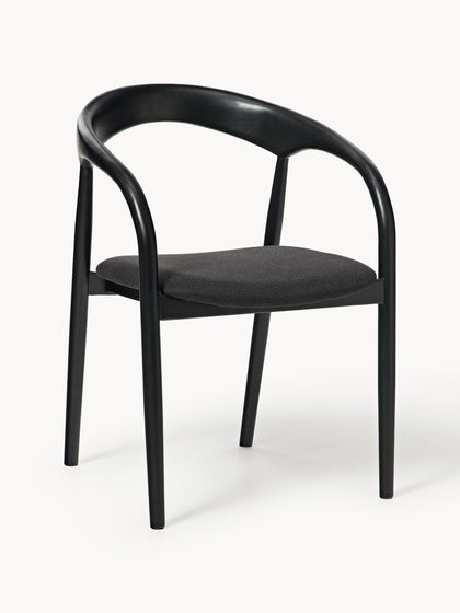 Westwing Silla con reposabrazos de madera de fresno y asiento tapizado Camille