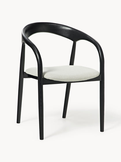 Westwing Silla con reposabrazos de madera de fresno y asiento tapizado Camille