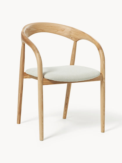 Westwing Silla con reposabrazos de madera de fresno y asiento tapizado Camille