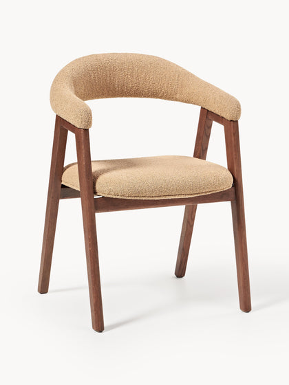 Westwing Silla con reposabrazos tapizada en tejido bouclé Nik