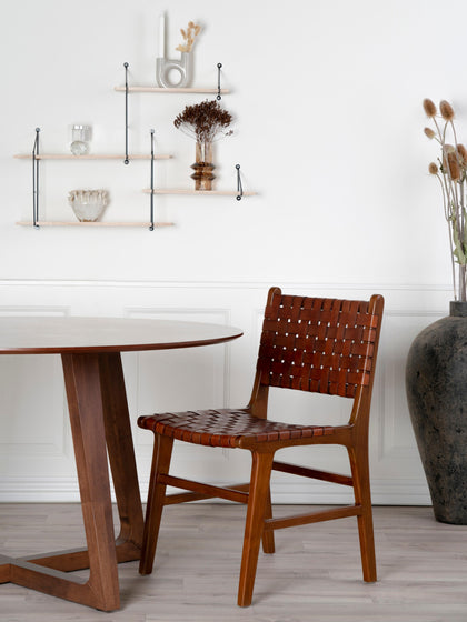 Westwing Silla De Cuero Y Madera De Teca Tejida Perugia