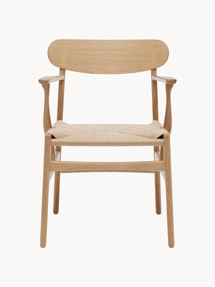 Westwing Silla de madera con asiento tejido a mano y reposabrazos CH36