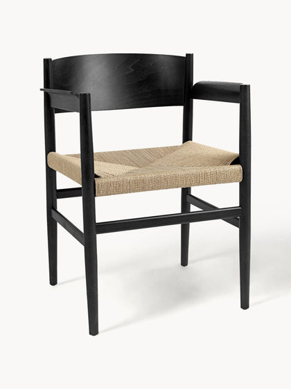 Westwing Silla de madera de haya artesanal con asiento tejido Nestor