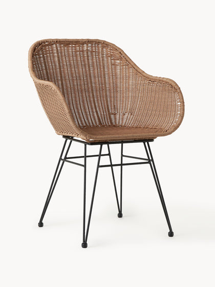 Westwing Sillas de ratán con reposabrazos Costa 2 uds