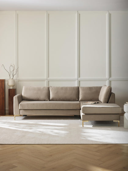 Westwing Sofá Cama Rinconera De Terciopelo Con Colchón Luna (3 plazas)