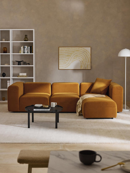 Westwing Sofá Modular De Terciopelo Con Reposapiés Izquierdo/derecho Lena (4 Plazas)