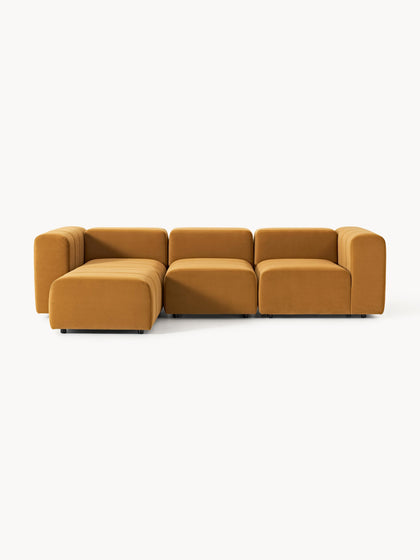 Westwing Sofá modular de terciopelo con reposapiés izquierdo/derecho Lena (4 plazas)