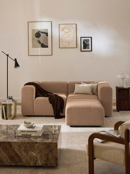 Westwing Sofá Modular En Tejido Bouclé Con Reposapiés Izquierdo/derecho Lena (3 Plazas)