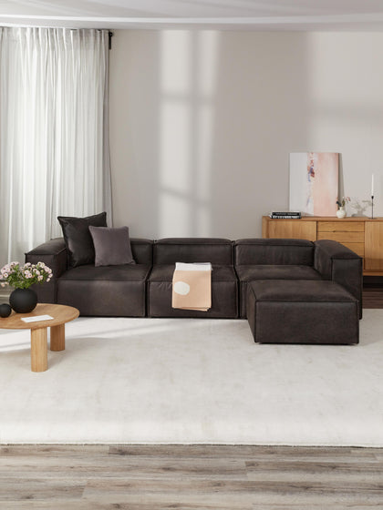 Westwing Sofá Rinconera Modular De Cuero Reciclado Con Reposapiés Izquierdo/derecho Lennon (4 plazas)