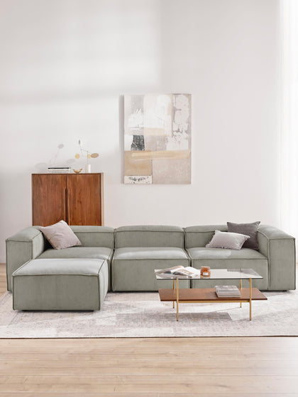 Westwing Sofá Rinconera Modular De Pana Con Reposapiés Izquierdo/derecho Lennon (4 plazas)