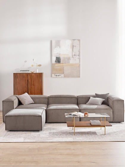 Westwing Sofá Rinconera Modular De Pana Con Reposapiés Izquierdo/derecho Lennon (4 plazas)