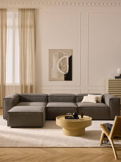 Westwing Sofá Rinconera Modular En Tejido Bouclé Con Reposapiés Izquierdo/derecho Lennon (4 plazas)