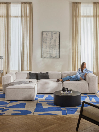 Westwing Sofá Rinconera Modular En Tejido Bouclé Con Reposapiés Izquierdo/derecho Lennon (4 plazas)