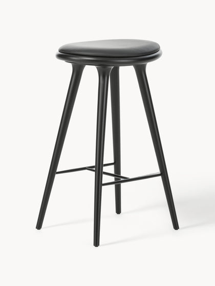 Westwing Taburete alto de madera de haya y cuero High Stool