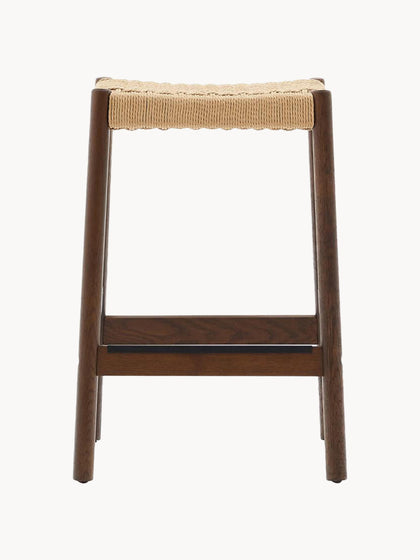 Westwing Taburete Alto De Madera De Roble Con Asiento Trenzado Yalia