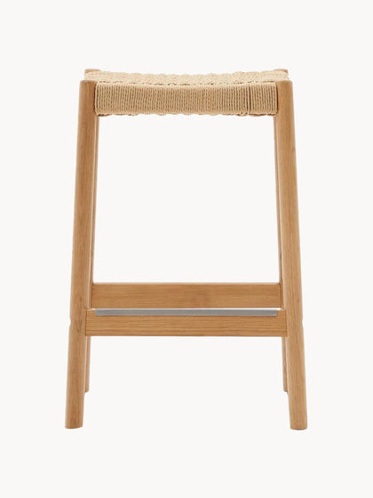 Westwing Taburete Alto De Madera De Roble Con Asiento Trenzado Yalia
