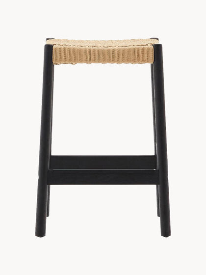 Westwing Taburete Alto De Madera De Roble Con Asiento Trenzado Yalia