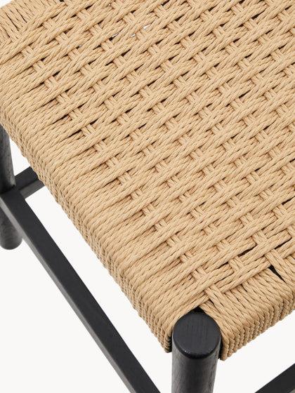 Westwing Taburete Alto De Madera De Roble Con Asiento Trenzado Yalia