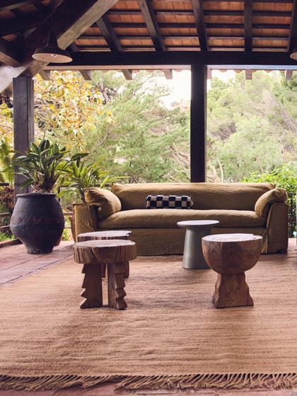 Westwing Taburete Artesanal De Madera De Teca Carved