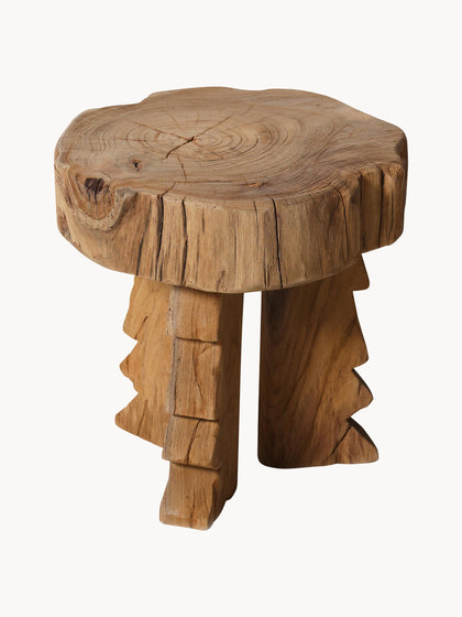 Westwing Taburete Artesanal De Madera De Teca Carved