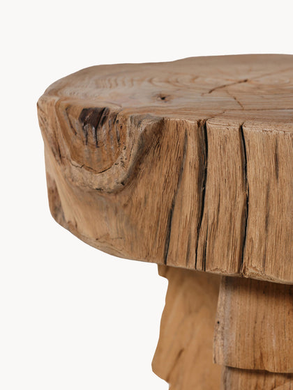 Westwing Taburete Artesanal De Madera De Teca Carved
