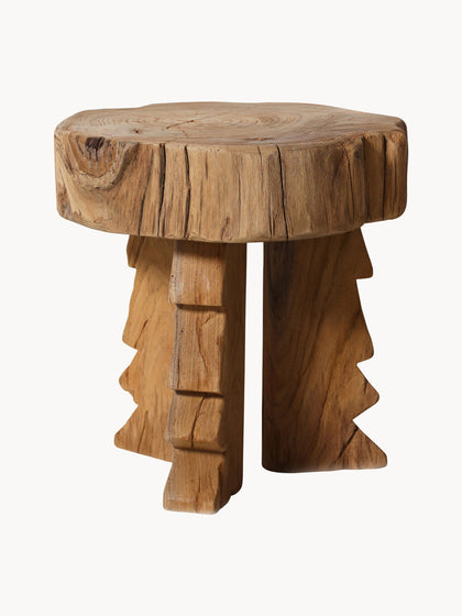 Westwing Taburete artesanal de madera de teca Carved