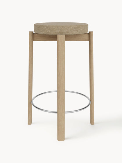 Westwing Taburete de madera de roble en tejido bouclé Passage
