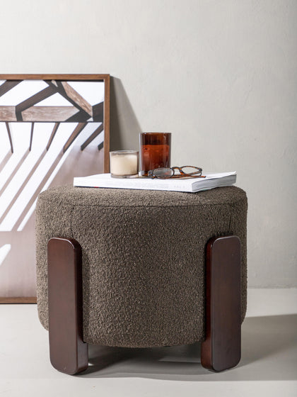 Westwing Taburete De Tejido Bouclé Con Patas De Madera Coffey