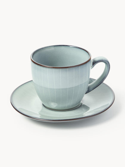 Westwing Taza de café con platito artesanal Nordic Sea