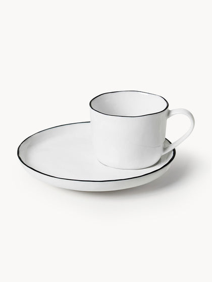 Westwing Taza de café espresso con platito artesanal de porcelana Salt
