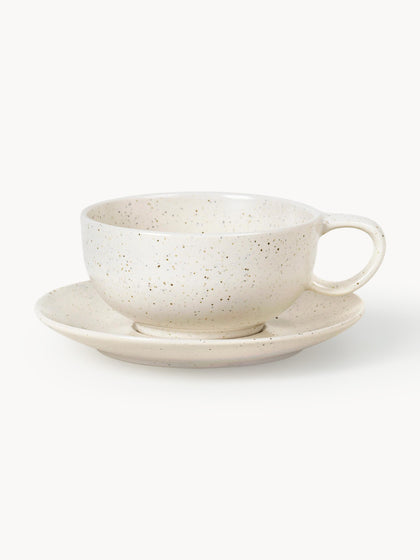 Westwing Taza de té con platito artesanal Nordic Vanilla