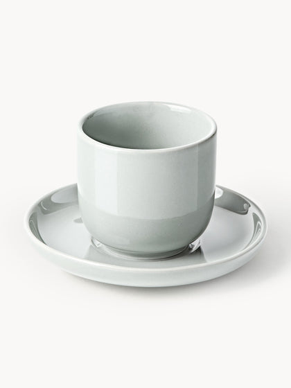 Westwing Tazas de café espresso con platitos de porcelana Nessa 4 uds
