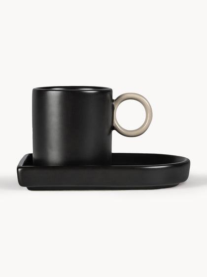 Westwing Tazas de café espresso con platitos de porcelana Niki 2 uds