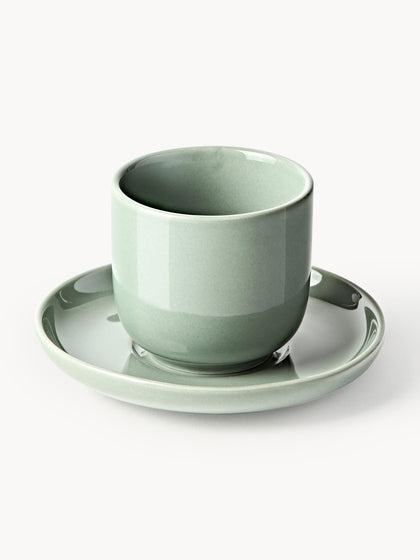 Westwing Tazas de café espresso con platitos de porcelana Nessa 4 uds