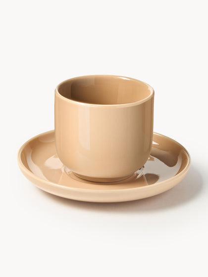 Westwing Tazas de café espresso de porcelana con platitos Nessa 4 uds