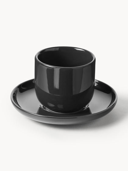 Westwing Tazas de café espresso de porcelana con platitos Nessa 4 uds