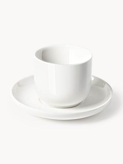 Westwing Tazas de café espresso de porcelana con platitos Nessa 4 uds