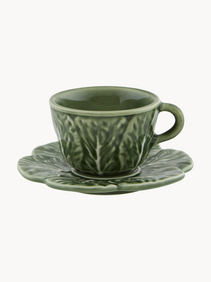 Westwing Tazas de café XS pintadas a mano con platillos Cabbage 4 uds