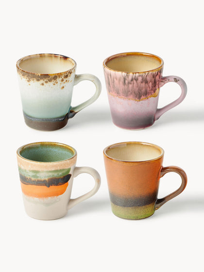 Westwing Tazas espresso artesanales con esmalte reactivo 70's 4 uds