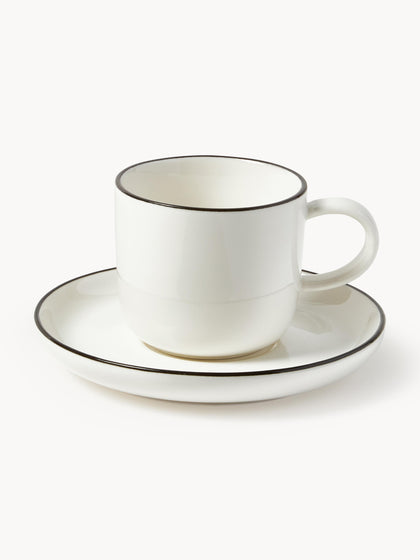 Westwing Tazas espresso con platitos de porcelana Facile 2 uds