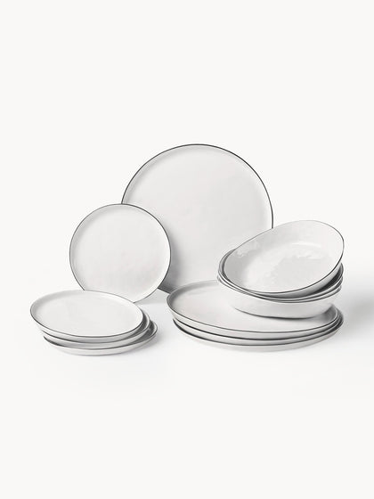 Westwing Vajilla artesanal de porcelana Salt 4 comensales (12 pzas.)