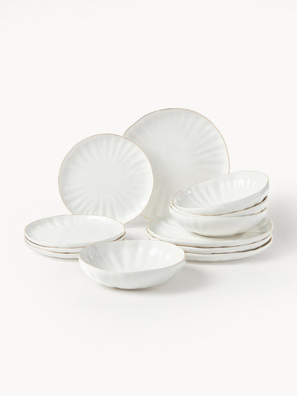Westwing Vajilla de porcelana con relieves Sali 4 comensales (12 pzas.)