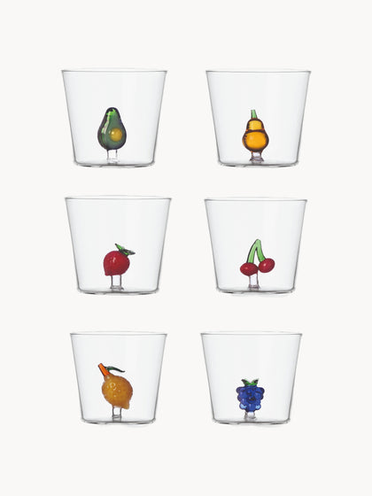 Westwing Vasos de agua artesanales Fruits & Flowers 6 uds