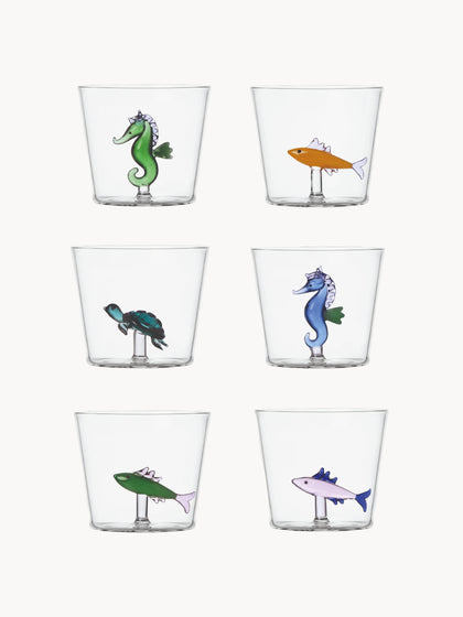 Westwing Vasos de agua artesanales Marine Garden 6 uds